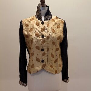 Donna Jessica Chic Women's Gold Leaf Pattern Boho Jacket